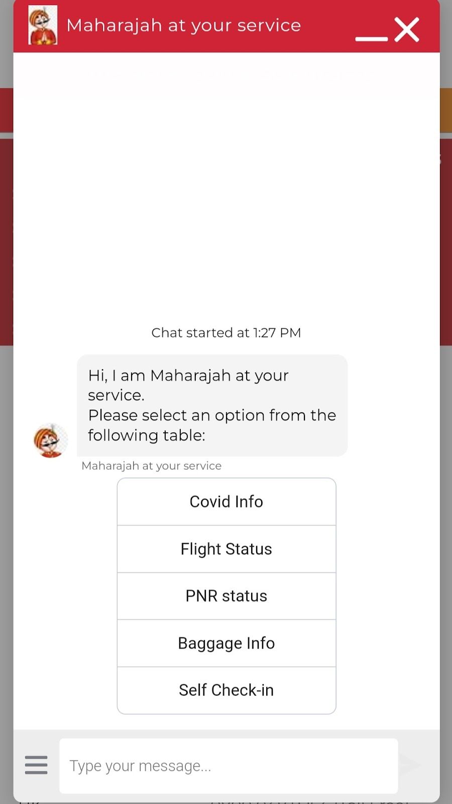 chatbot example from Air India