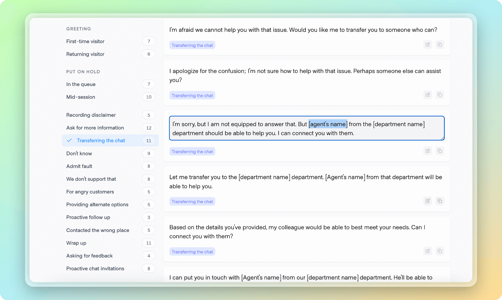 example of content in canned responses library