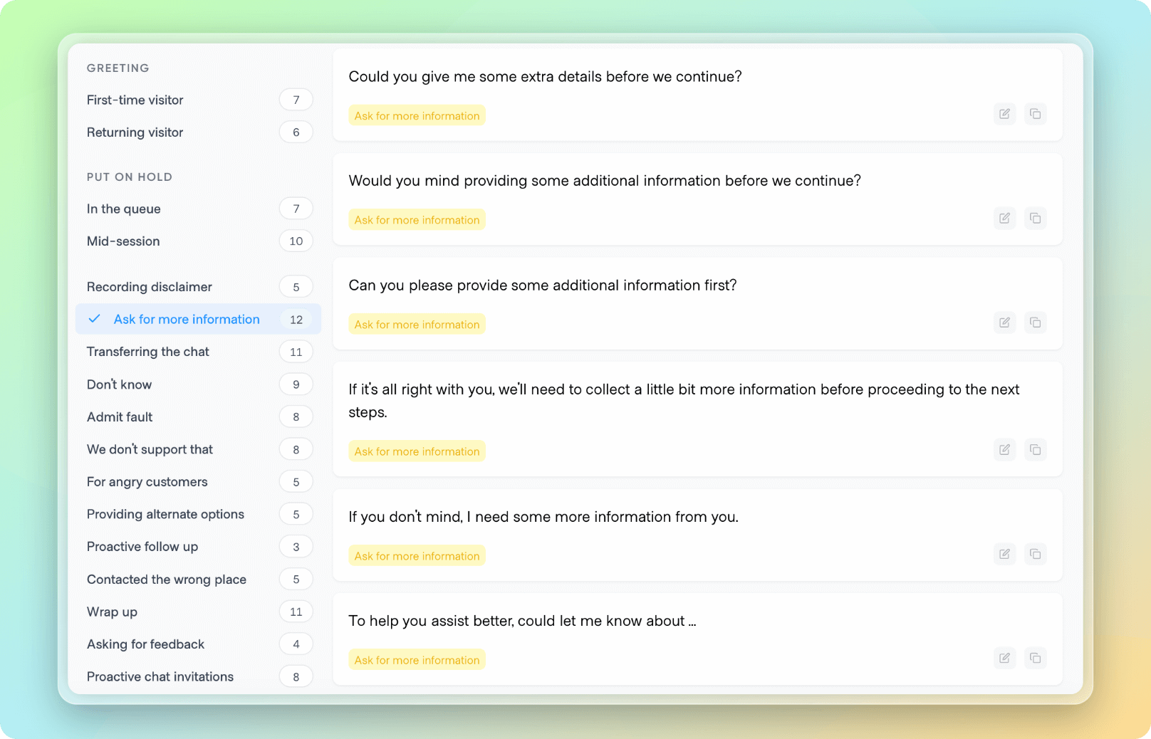 asking for more information with the canned responses library