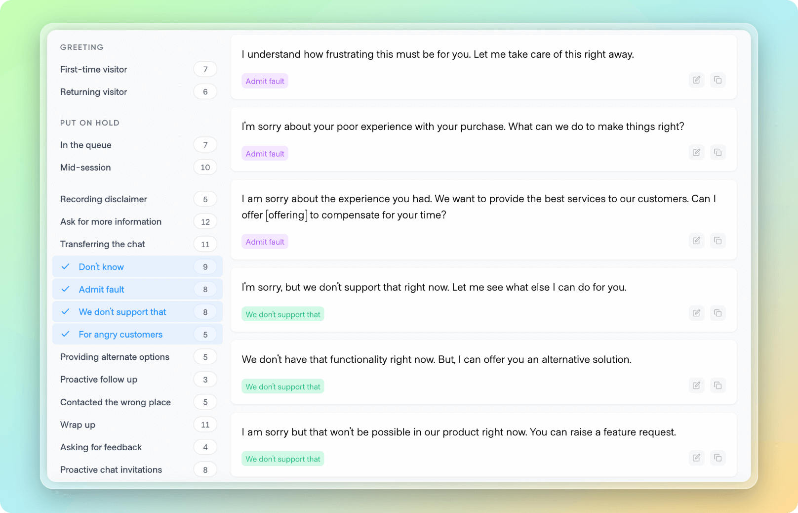 dealing with uncomfortable messages with canned responses library